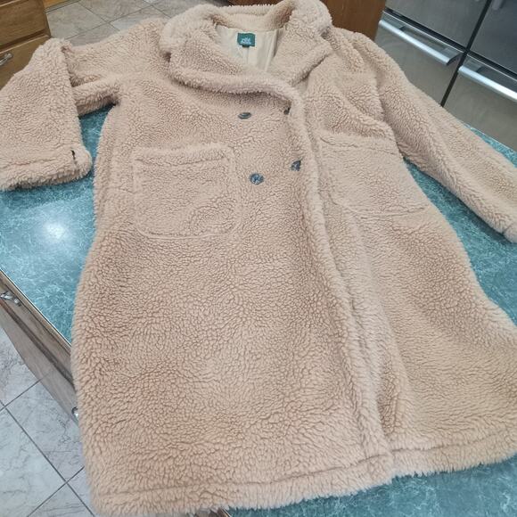 Wild Fable Tan Teddy Coat Size L New NWT buttons Pockets Cozy Warm Mob Sherpa - Picture 7 of 16